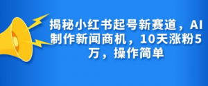 揭秘小红书起号新赛道，AI制作新闻商机，10天涨粉1万，操作简单-虚拟资源库