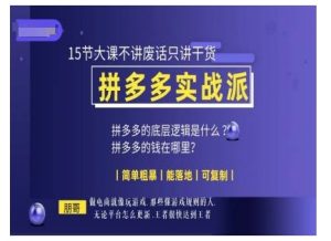 朋哥电商(拼多多实战派),15节大课不讲废话只讲干货,简单粗暴 能落地 可复制-虚拟资源库