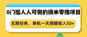 0门槛人人可做的搞米零撸项目，无限任务，单机一天闭眼收入50+-虚拟资源库