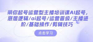 带你起号运营型主播培训课AI起号,底层逻辑/ai起号/运营晋级/主播进阶/基础操作/剪辑技巧-虚拟资源库