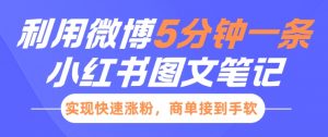 小红书利用微博5分钟一条图文笔记，实现快速涨粉，商单接到手软-虚拟资源库