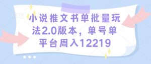 小说推文书单批量玩法2.0版本,单号单平台周入12219-虚拟资源库