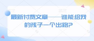 最新付费文章——谁能给我的孩子一个出路?-虚拟资源库