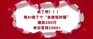 疯了吧！用AI做了个“会做饭的猫”，播放200万，单日变现1k-虚拟资源库