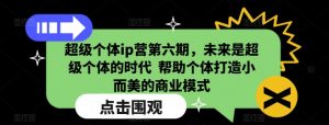 超级个体ip营第六期,未来是超级个体的时代 帮助个体打造小而美的商业模式-虚拟资源库