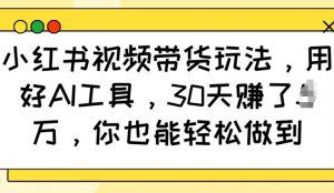 小红书视频带货玩法，用好AI工具，30天收益过W，你也能轻松做到-虚拟资源库