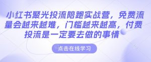 小红书聚光投流陪跑实战营，免费流量会越来越难，门槛越来越高，付费投流是一定要去做的事情-虚拟资源库