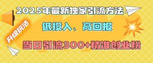 2025年最新独家引流方法，低投入高回报？当日引流300+精准创业粉-虚拟资源库