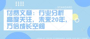 付费文章：行业分析 高度关注，未来20年，万倍成长空间-虚拟资源库