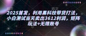 2025首发,利用黑科技带货打法,小白测试当天卖出3612利润,矩阵玩法+无限账号【揭秘】-虚拟资源库