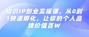 知识IP创业实操课，从0到1快速孵化，让你的个人品牌价值百W-虚拟资源库