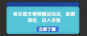 美女图文视频搬运玩法,亲测项目,日入多张-虚拟资源库