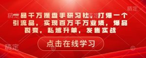 一品千万操盘手研习社，打爆一个引流品，实现百万千万业绩，爆品裂变，私域升单，发售实战-虚拟资源库