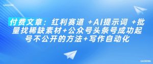付费文章：红利赛道 +AI提示词 +批量找稀缺素材+公众号头条号成功起号不公开的方法+写作自动化-虚拟资源库