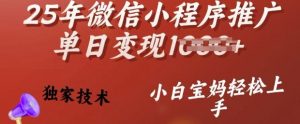 25年微信小程序推广单日变现多张，独家技术，小白宝妈轻松上手【揭秘】-虚拟资源库