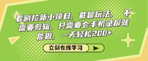 看剧拉新小项目，截留玩法， 不需要剪辑，只需要会手机录屏就能做，一天轻松200+-虚拟资源库