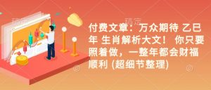 付费文章：万众期待 乙巳年 生肖解析大文！ 你只要照着做，一整年都会财福顺利 (超细节整理)-虚拟资源库