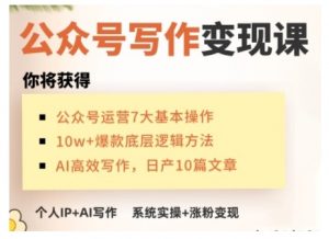 AI公众号写作变现课,手把手实操演示,从0到1做一个小而美的会赚钱的IP号-虚拟资源库