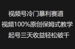 视频号冷门暴利赛道视频100%原创保姆式教学起号三天收益轻松破千-虚拟资源库
