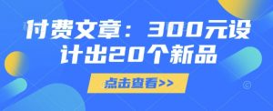 付费文章:300元设计出20个新品-虚拟资源库