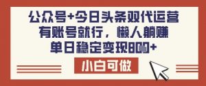 公众号+今日头条双代运营，有账号就行，单日稳定变现8张【揭秘】-虚拟资源库