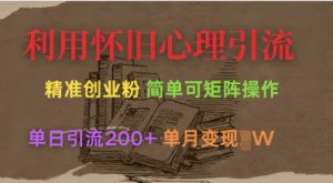 利用怀旧心理，引流创业粉，简单可矩阵操作，单日引流200+，月变现过W-虚拟资源库