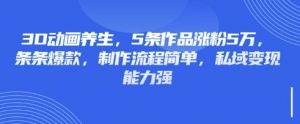 3D动画养生,5条作品涨粉5万,条条爆款,制作流程简单,私域变现能力强-虚拟资源库