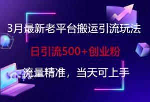 3月最新老平台搬运引流玩法,日引流500+创业粉,流量精准,当天可上手-虚拟资源库