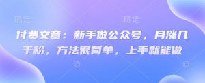 付费文章:新手做公众号,月涨几干粉,方法很简单,上手就能做-虚拟资源库