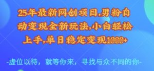 25年最新网创项目,男粉自动变现全新玩法,小白轻松上手,单日稳定变现多张【揭秘】-虚拟资源库