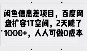 闲鱼信息差项目,百度网盘扩容1T空间,2天收益1k+,人人可做0成本-虚拟资源库