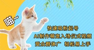 快速吸粉起号，AI制作萌宠入场仪式视频，受众群体广，轻松易上手-虚拟资源库