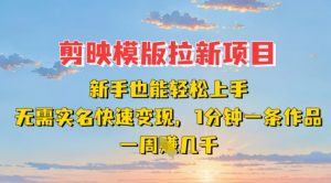 剪映模板拉新项目：新手也能轻松上手，无需实名，快速变现，一分钟一条作品，一周挣几k-虚拟资源库