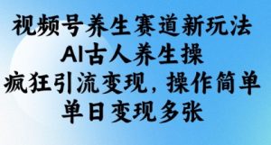 视频号养生赛道新玩法,AI古人养生操,疯狂引流变现,操作简单,单日变现多张-虚拟资源库