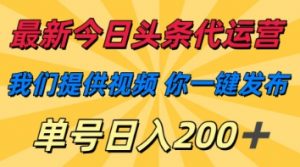 最新今日头条代运营,我们提供视频,你一键发布,单号日入200+【揭秘】-虚拟资源库