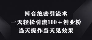 抖音绝密引流术,一天轻松引流100+创业粉,当天操作当天见效果-虚拟资源库