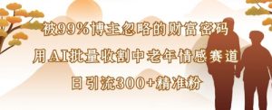 被99%博主忽略的财富密码:用AI批量收割中老年情感赛道,日引流300+精准粉-虚拟资源库