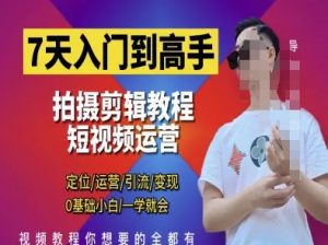 7天入门到高手,短视频剪辑运营高手课,定位 运营 引|流 变现,0基础小白一学就会-虚拟资源库