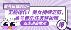 无脑操作!美女视频混剪,单号音乐任务轻松日入3张+-虚拟资源库