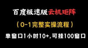 百度极速版云机矩阵项目，单窗口1小时10+，可挂100窗口，完整实操流程【揭秘】-虚拟资源库