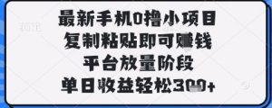 最新手机0撸小项目,复制粘贴即可挣钱,平台放量阶段,单日收益轻松3张+【揭秘】-虚拟资源库