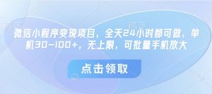 微信小程序变现项目,全天24小时都可做,单机30-100+,无上限,可批量手机放大-虚拟资源库