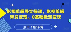 影视剪辑号实操课,影视剪辑带货变现,0基础极速变现-虚拟资源库
