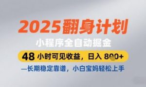 2025小程序全自动掘金,48 小时可见收益,日入8张,长期稳定靠谱,小白宝妈轻松上手【揭秘】-虚拟资源库