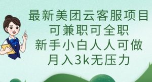 最新美团云客服项目,可兼职可全职,新手小白人人可做,月入3k无压力-虚拟资源库