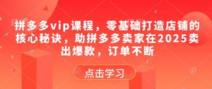 拼多多vip课程,零基础打造店铺的核心秘诀,助拼多多卖家在2025卖出爆款,订单不断-虚拟资源库