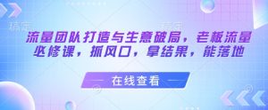流量团队打造与生意破局,老板流量必修课,抓风口,拿结果,能落地-虚拟资源库
