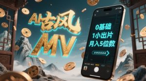 AI一键生成古风音乐MV,0剪辑基础1小时出片,多种变现渠道,一部手机月入5位数-虚拟资源库