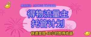 得物流量主托管计划,原创玩法,5分钟三重收益变现,快速变现,48小时即得收益【揭秘】-虚拟资源库