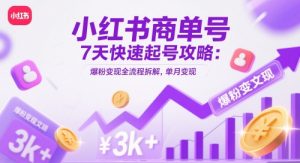 小红书商单号7天快速起号攻略:爆粉变现全流程拆解,单月变现3k+-虚拟资源库